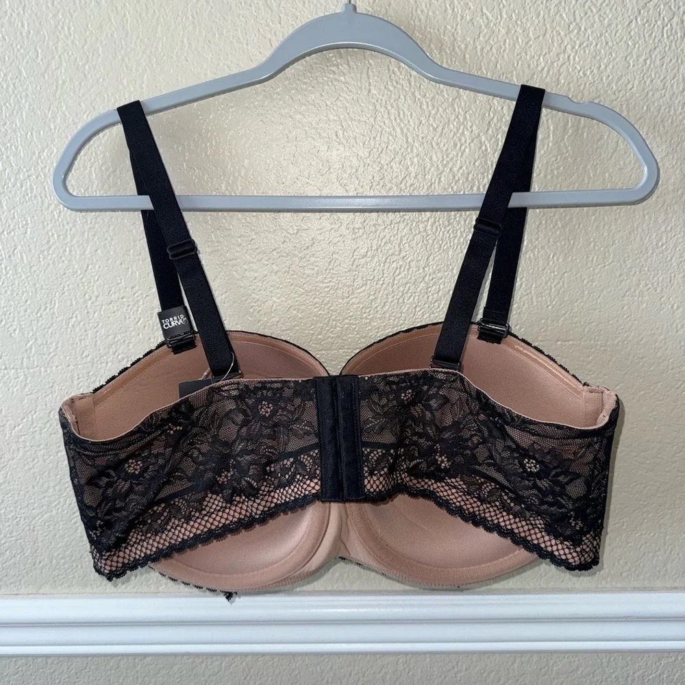 NEW Torrid Curve Push Up Strapless Lace Bra Black Tan Size 40DDD